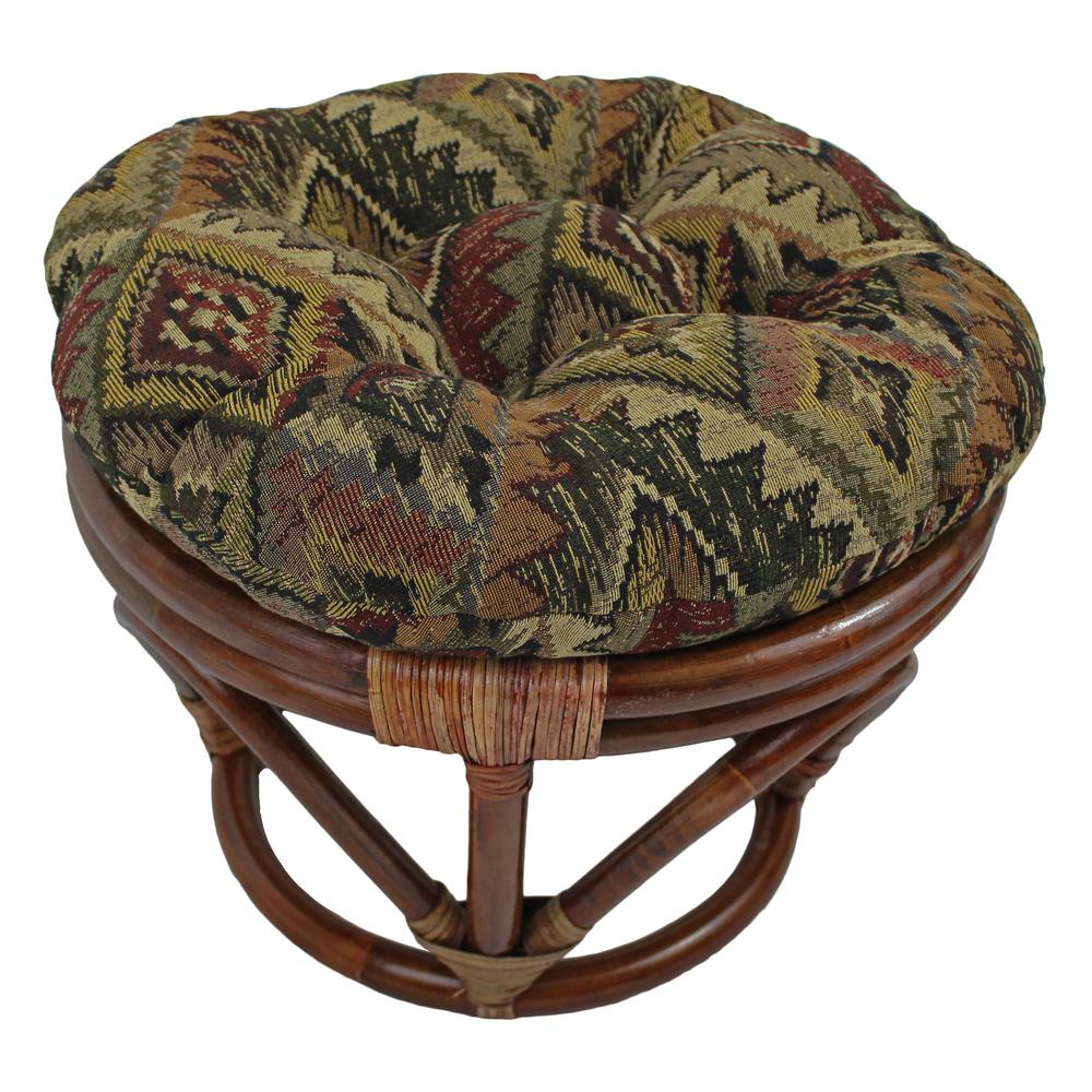 Rattan Footsool with Tapestry Cushion. Picture 1