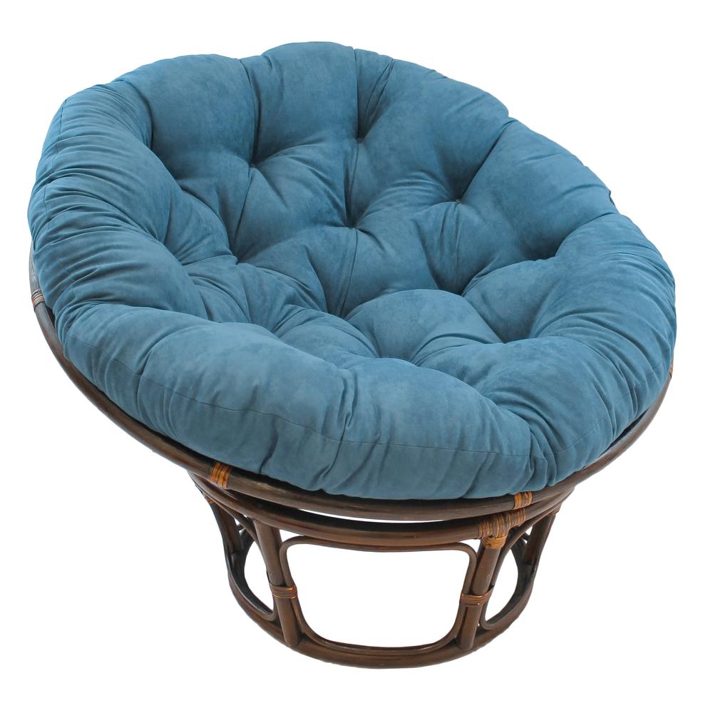 42-inch Rattan Papasan Chair with Solid Micro Swede Cushion, Teal Grey. Picture 1