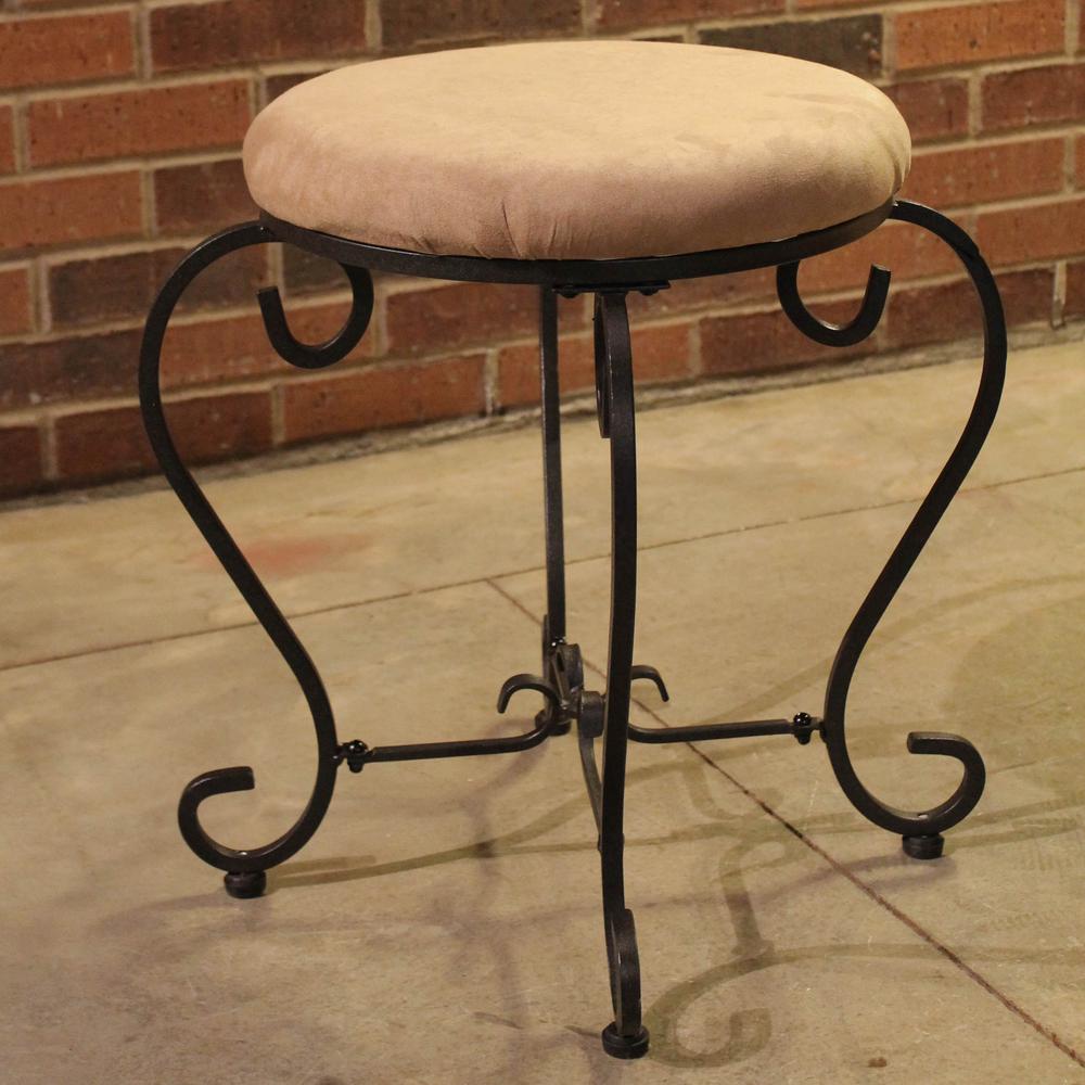 Round Iron Vanity Stool with Cushion. Picture 1
