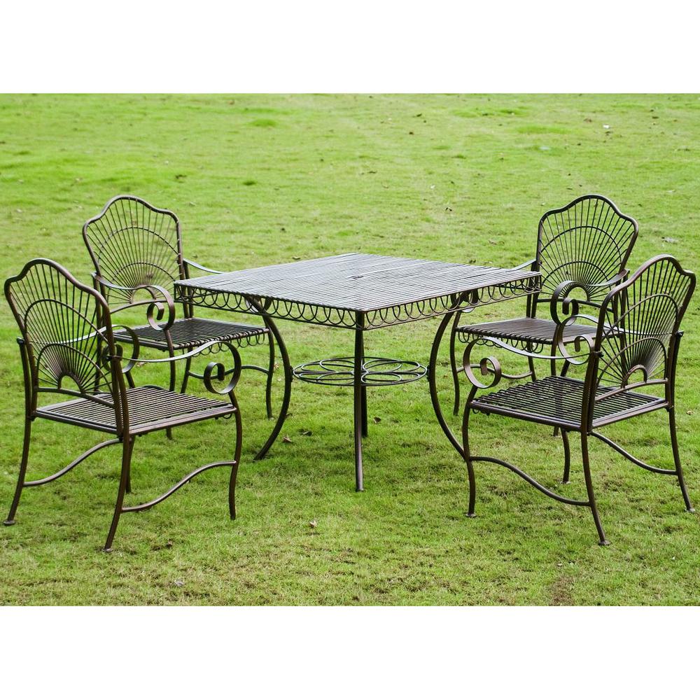 5-Piece Sun Ray Iron Square Dining Group. Picture 1