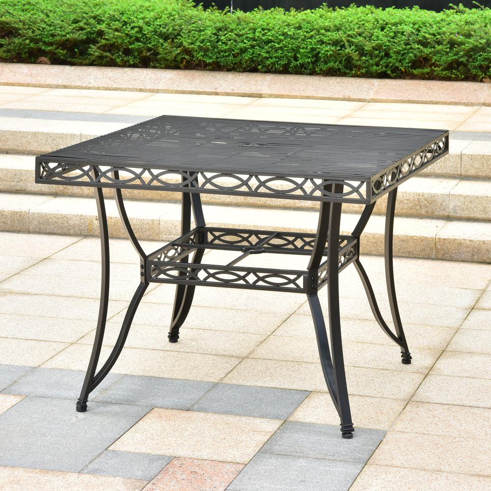 Segovia Iron 39-inch Square Dining Table with Umbrella Hole. Picture 1