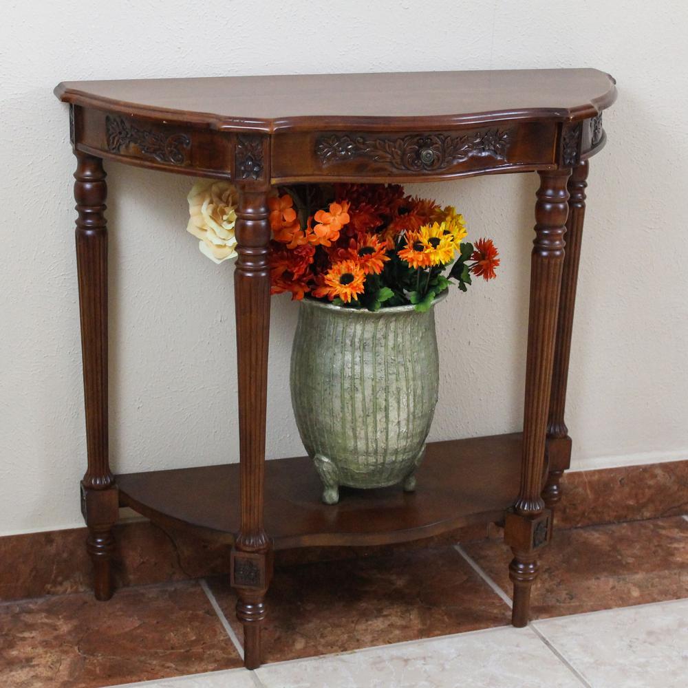 Carved Wood One Drawer Console Table. Picture 1