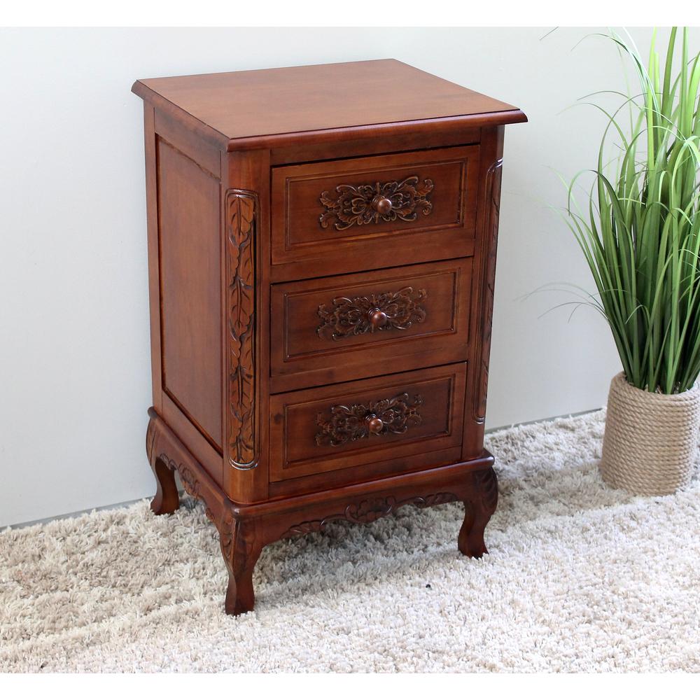 Carved Wood Three Drawer End Table. Picture 2