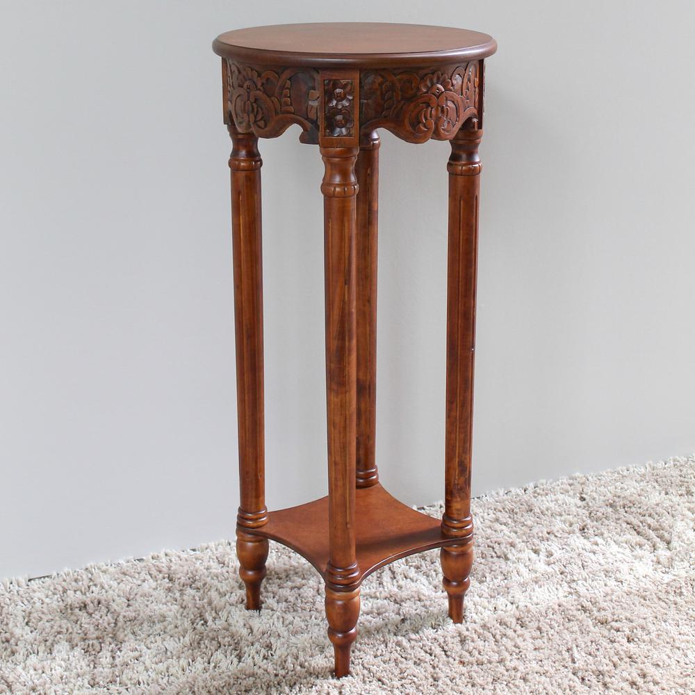 Carved Round Tall Plant Table. Picture 1