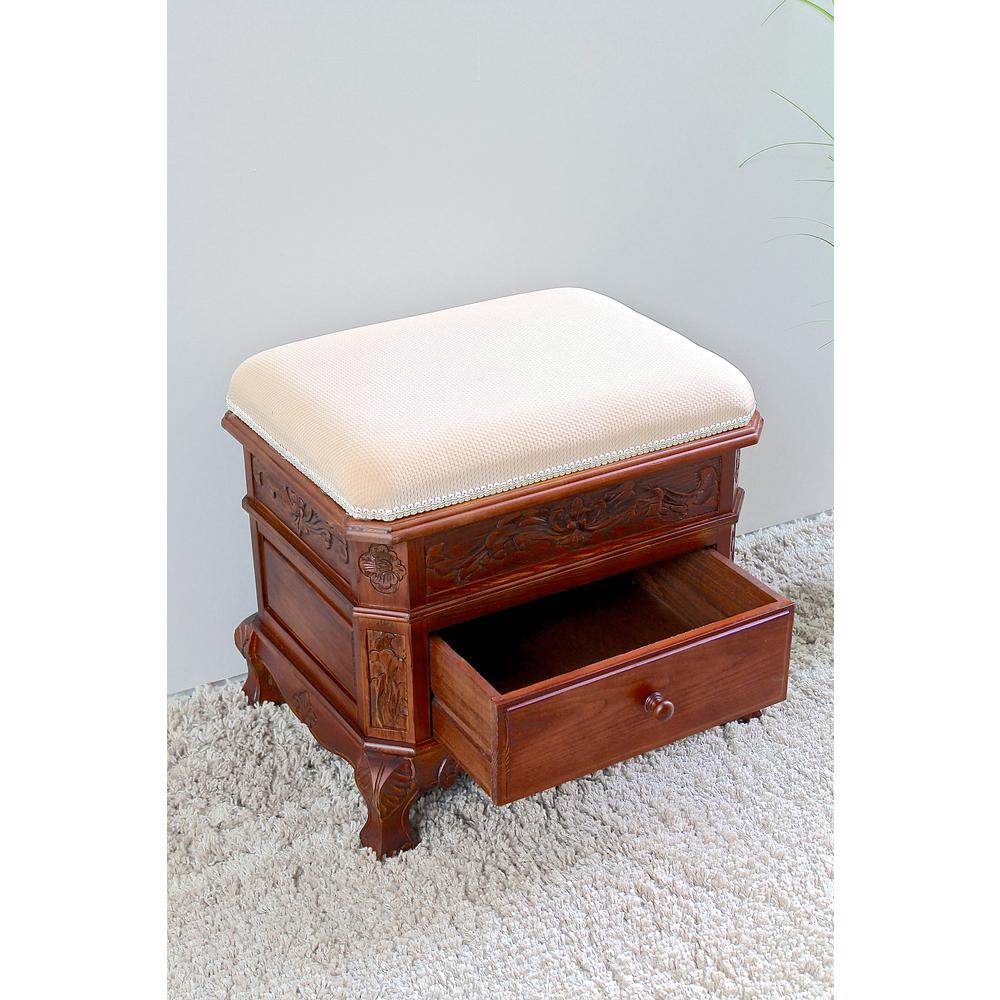 Upholstered Vanity Stool with One Drawer. The main picture.