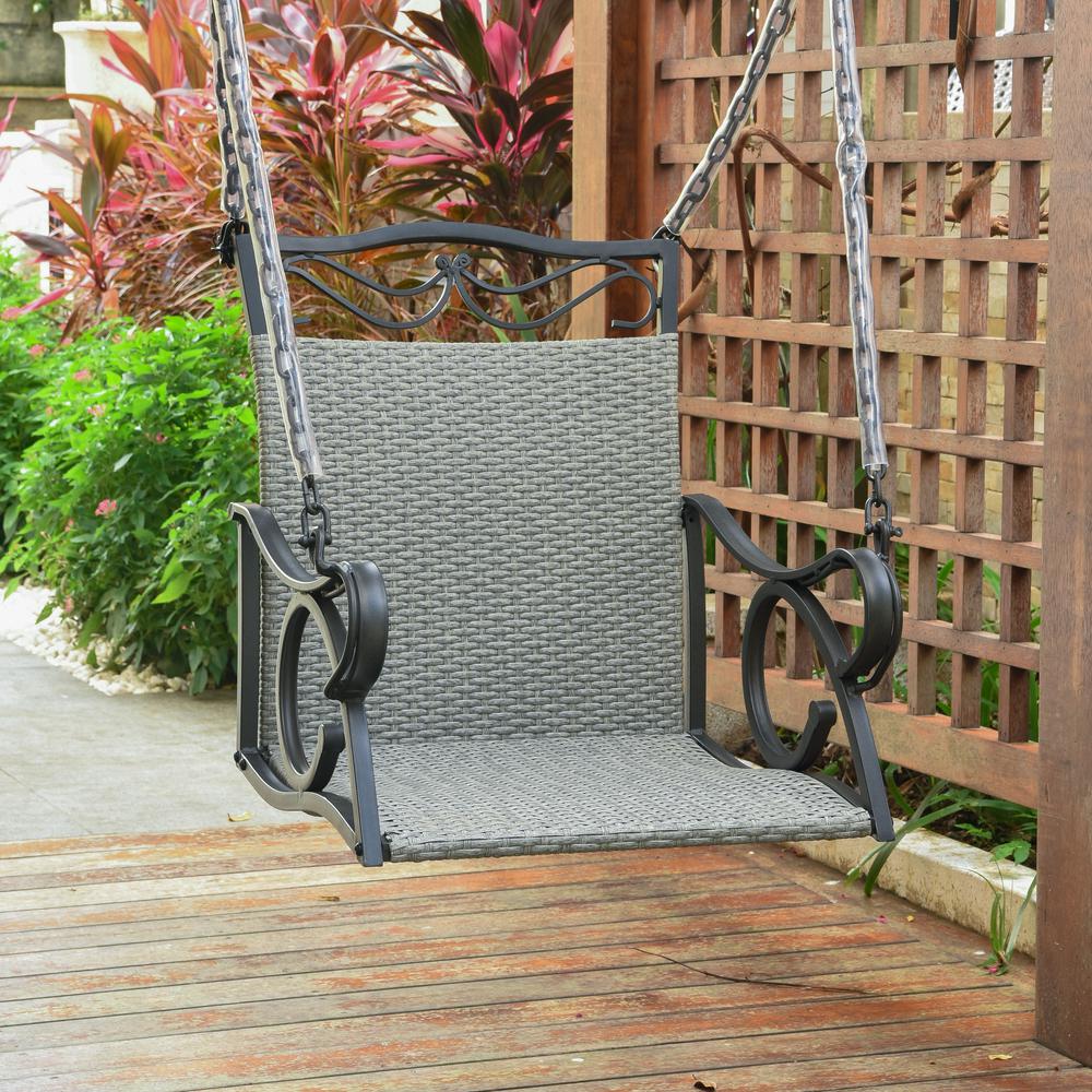 Valencia Resin Wicker/ Steel Hanging Chair Swing, Grey. Picture 1