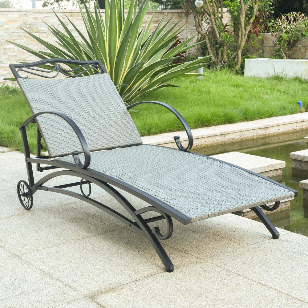 Valencia Resin Wicker/ Steel Multi-position Chaise Lounge, Grey. Picture 1