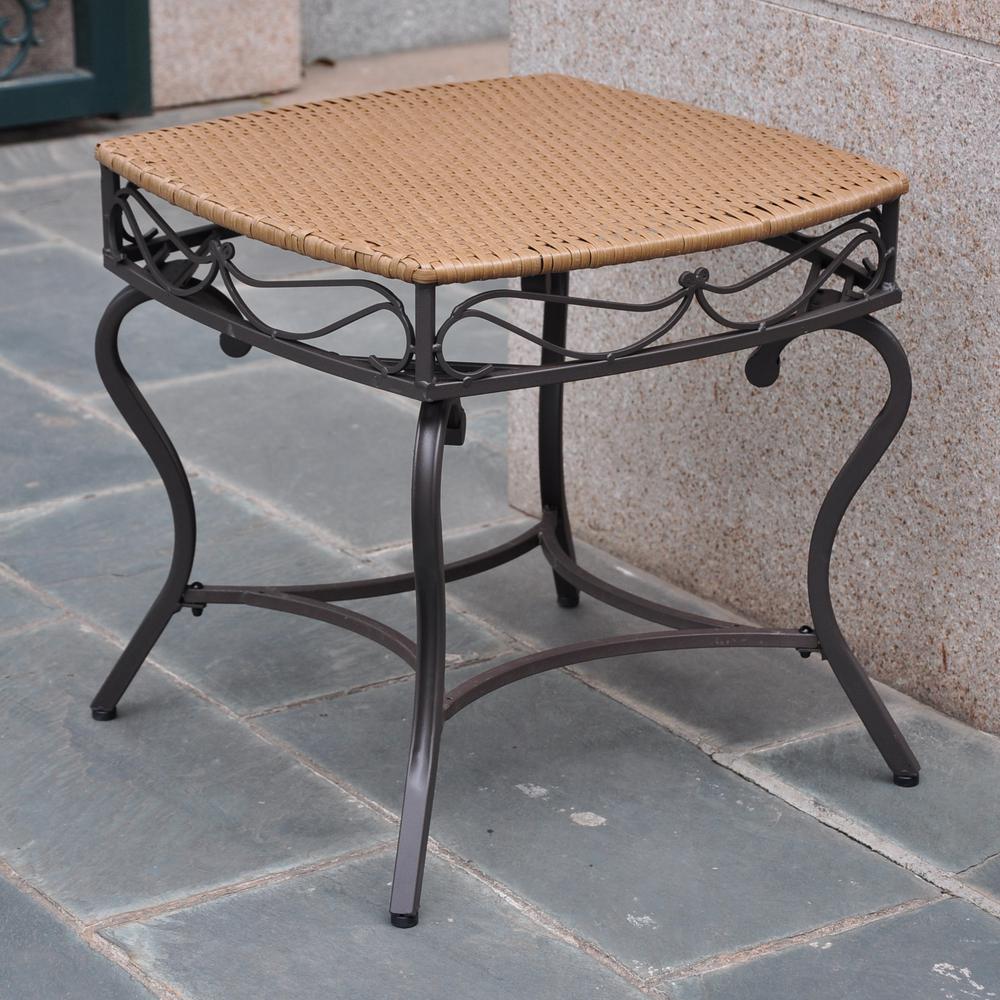 Valencia Resin Wicker/Steel Square Round Side Table. Picture 1