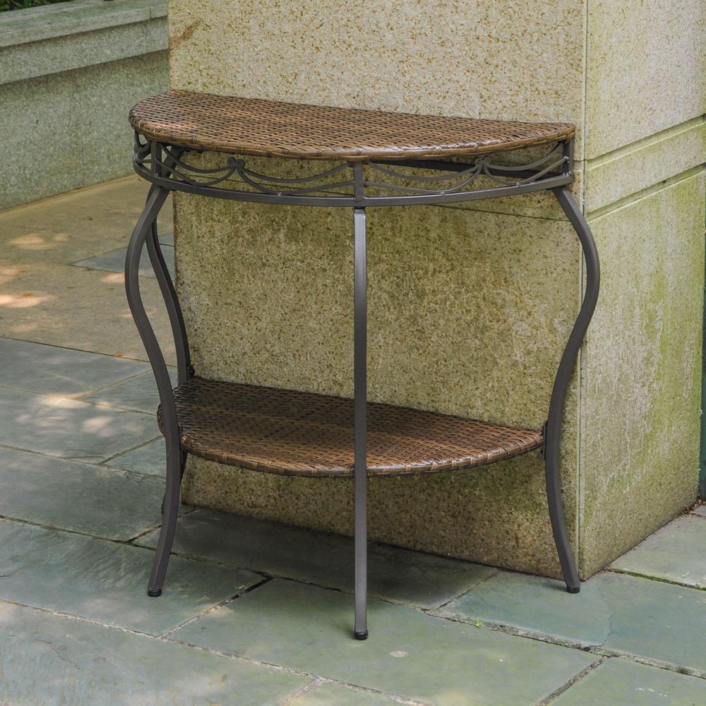 Valencia Resin Wicker/Steel Two Tier Half Moon Wall Table. Picture 1