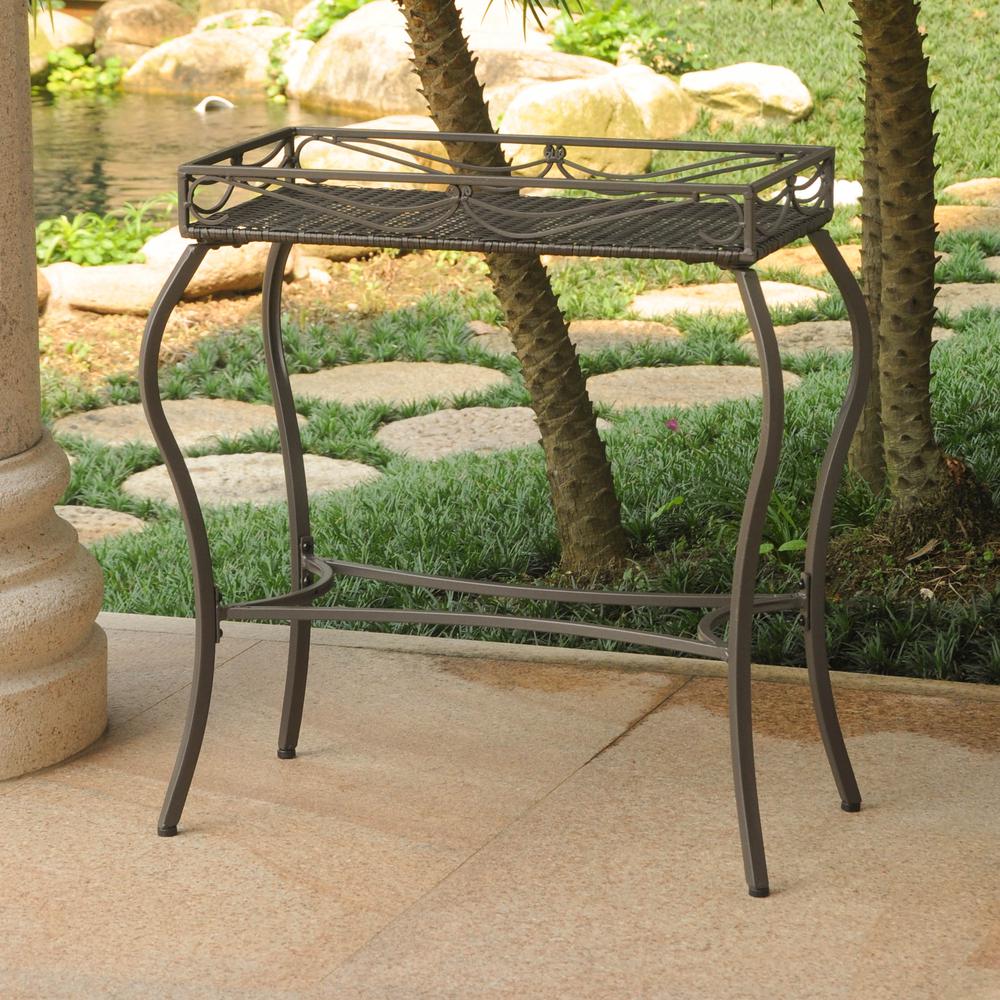 Valencia Resin Wicker/Steel Rectangular Plant Table. Picture 1