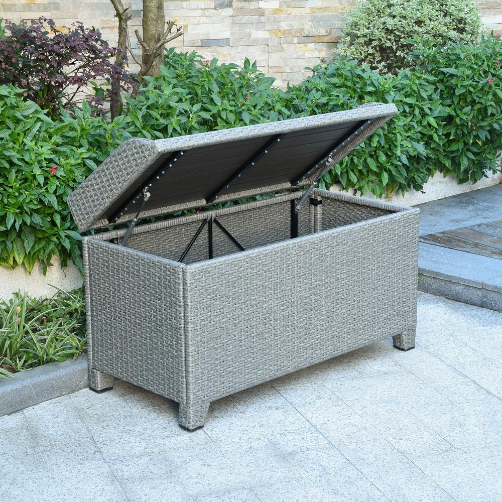 Barcelona Resin Wicker/ Aluminum Storage Bench, Grey. The main picture.