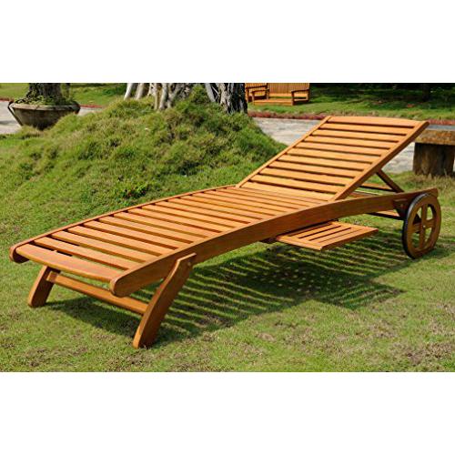 Royal Tahiti Outdoor Wood Chaise Lounge with Wheels. Picture 1