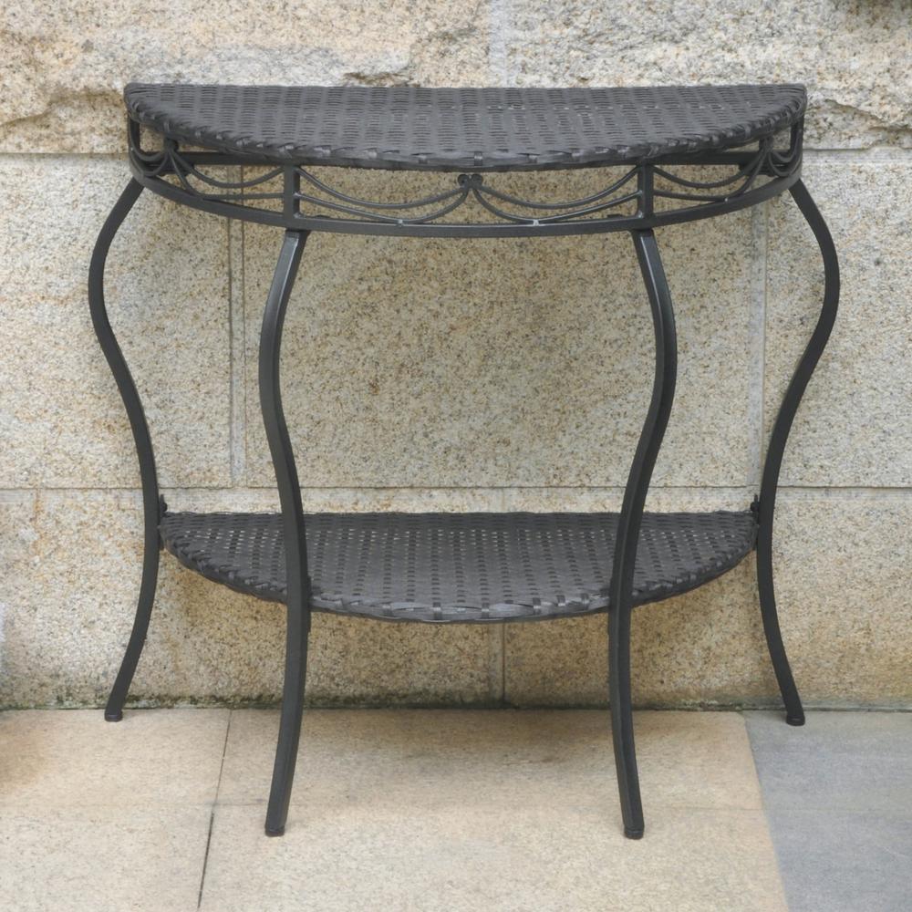 Valencia Resin Wicker/Steel Two Tier Half Moon Wall Table. Picture 1