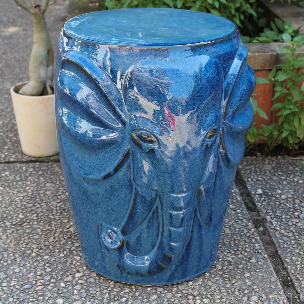 Navy Blue Wild Elephant Drum Ceramic Garden Stool. Picture 1
