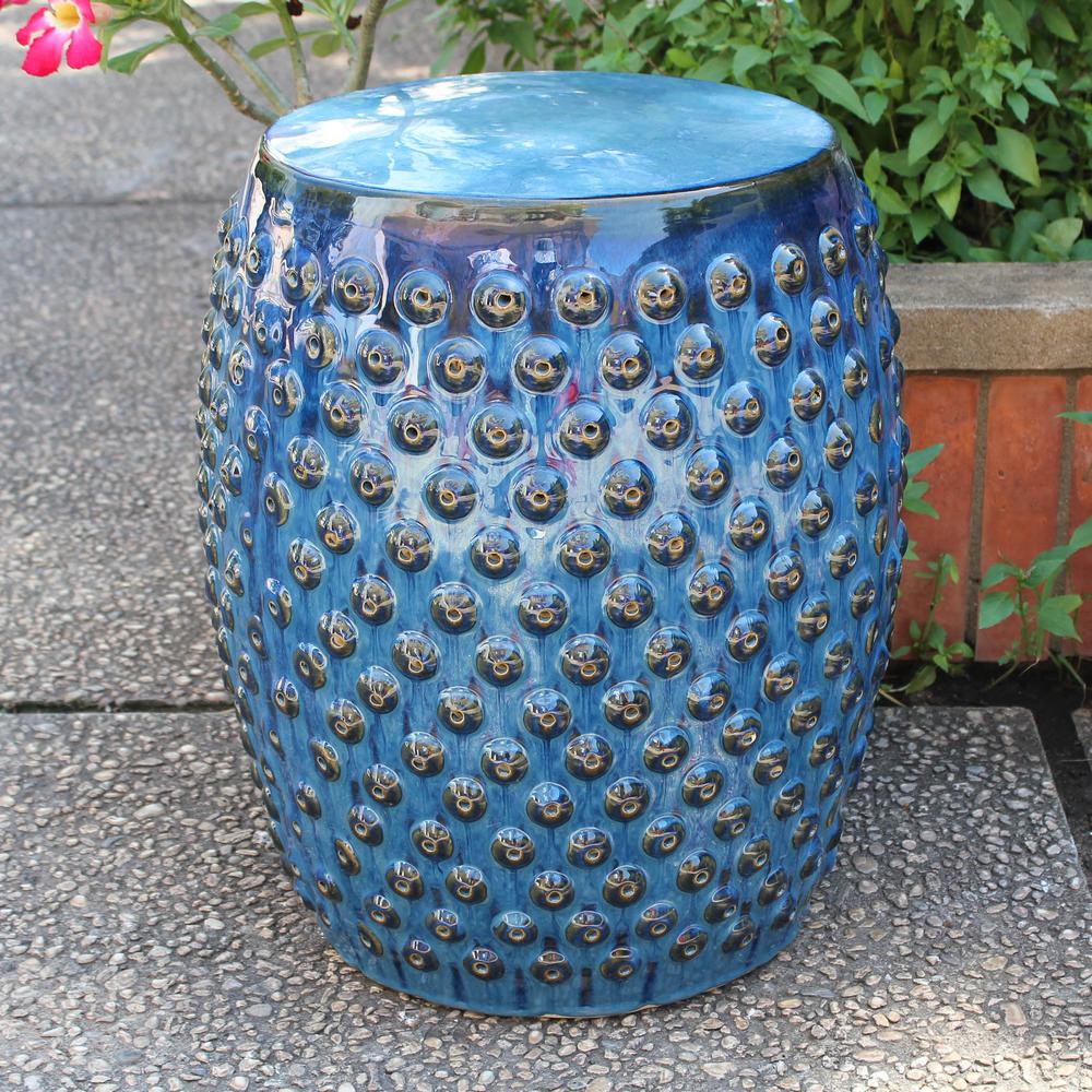 Perforated Navy Blue Drum Ceramic Garden Stool. The main picture.