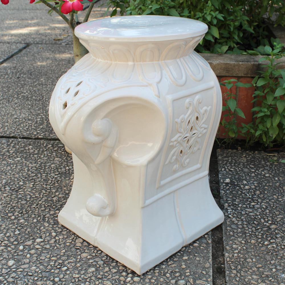 Antique White Contemporary Elephant Ceramic Garden Stool. Picture 1