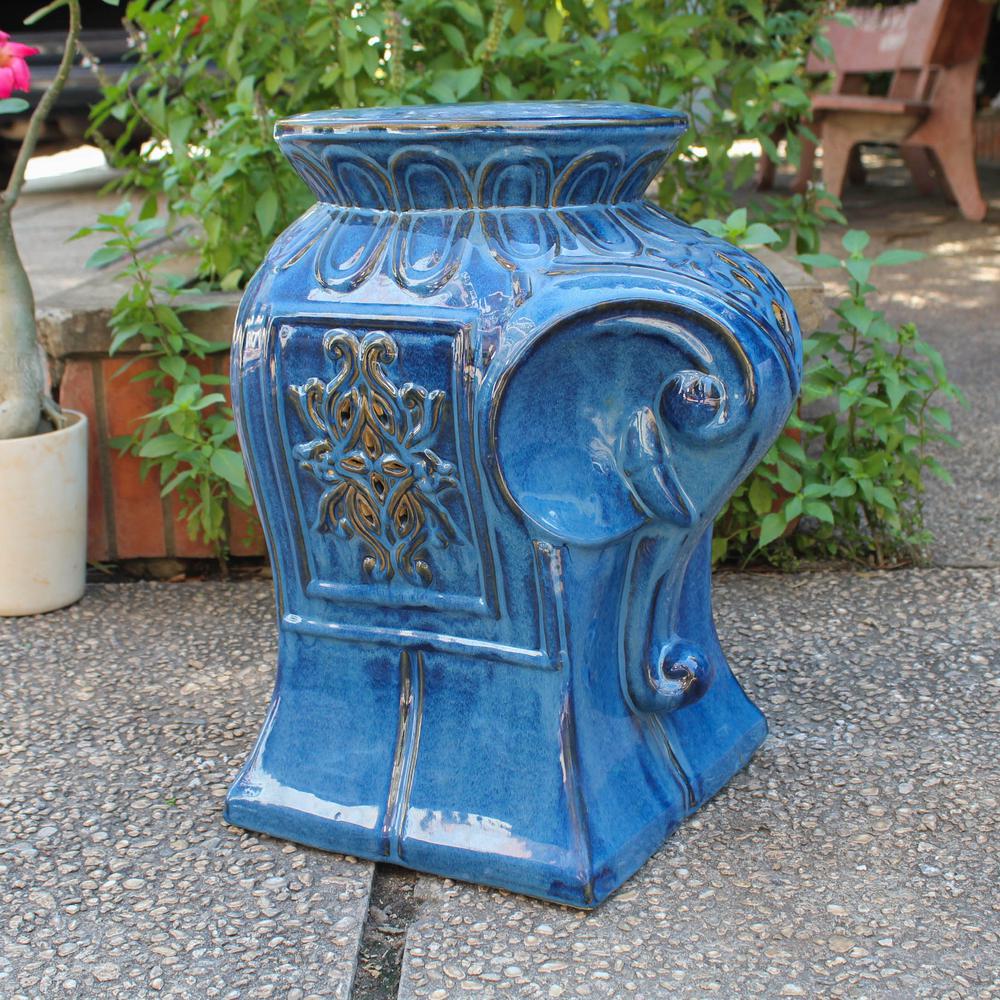 Navy Blue Contemporary Elephant Ceramic Garden Stool. Picture 1
