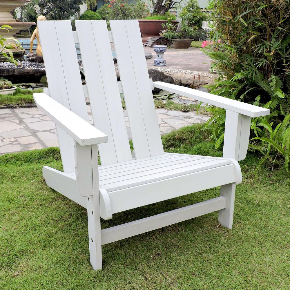 Acacia Large Square Back Adirondack Chair with Antique White Finish. The main picture.