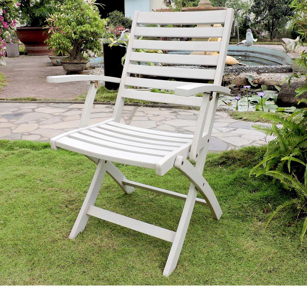 Acacia Folding S/2 Ladder Back Armchair with Antique White Finish. The main picture.