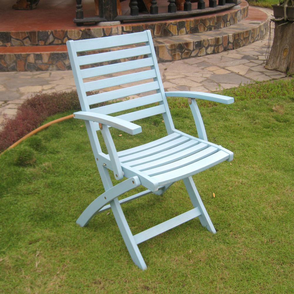 Acacia Folding S/2 Ladder Back Armchair with Sky Blue Finish. Picture 1