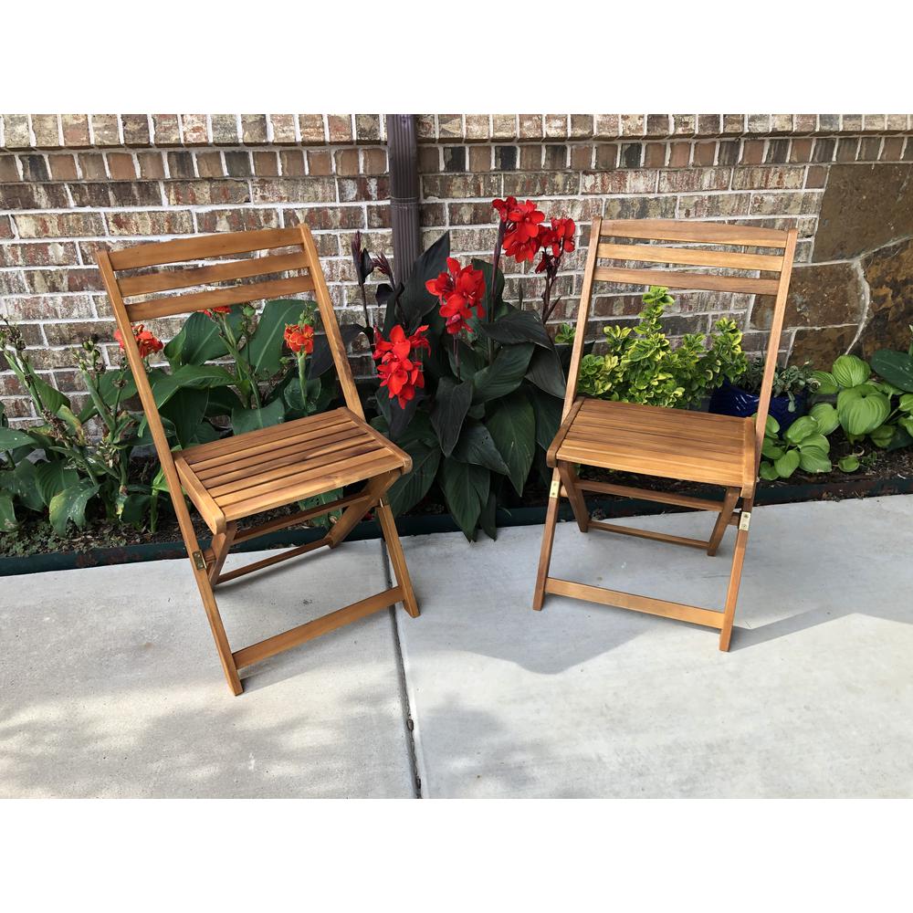 Acacia Wood Folding Chairs (Set of 2), Stain. Picture 1