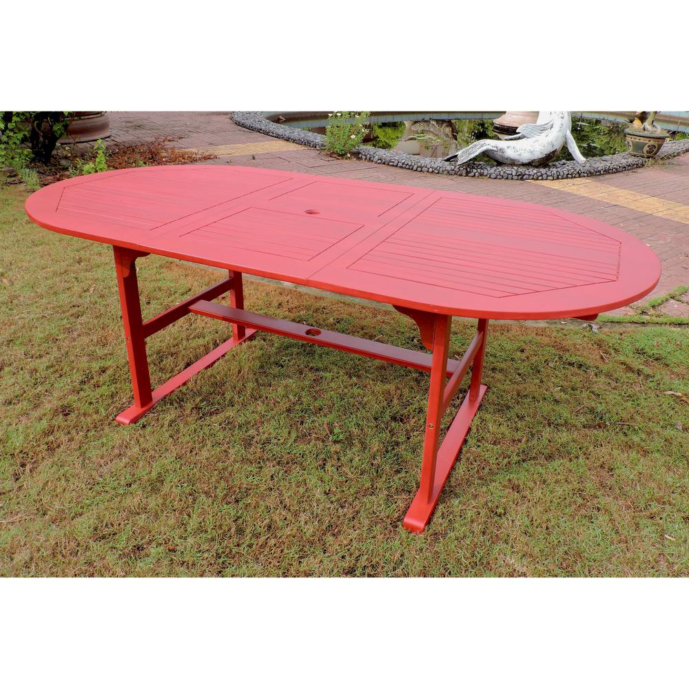Royal Fiji 59-inch / 79-inch Acacia Oval Extendable Dining Table w/Fold Out Leaf, Barn Red. Picture 2