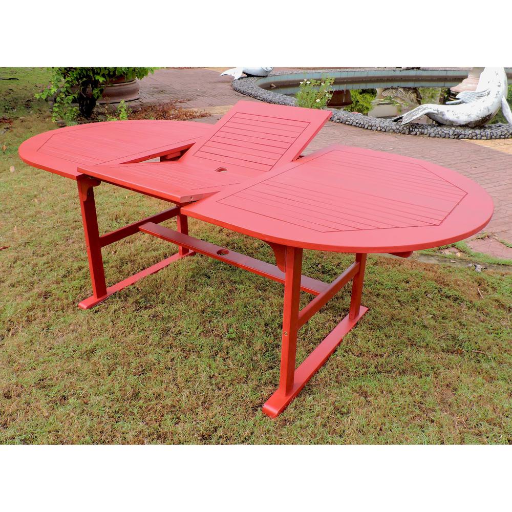 Royal Fiji 59-inch / 79-inch Acacia Oval Extendable Dining Table w/Fold Out Leaf, Barn Red. Picture 1