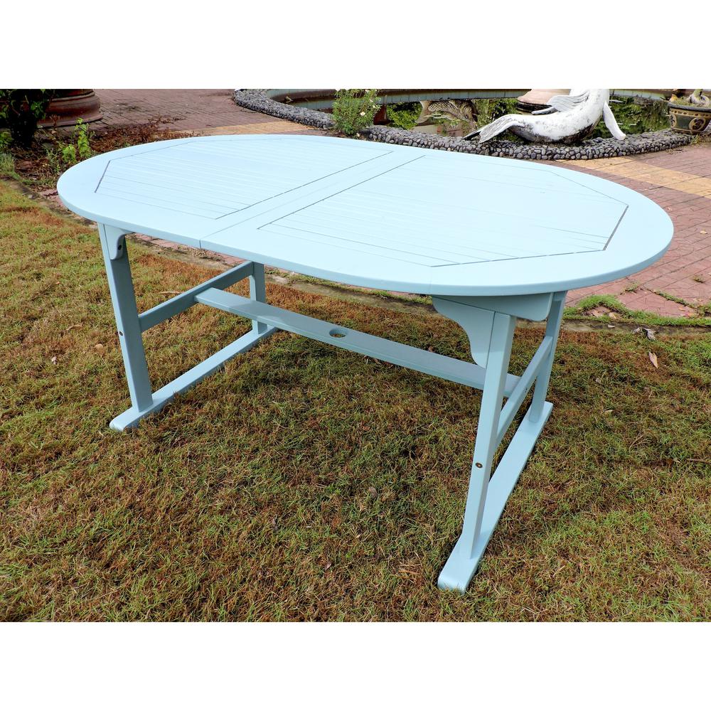 Royal Fiji 59-inch / 79-inch Acacia Oval Extendable Dining Table w/Fold Out Leaf, Sky Blue. Picture 2