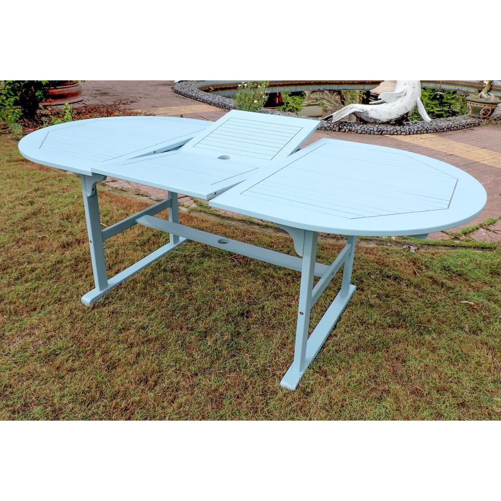 Royal Fiji 59-inch / 79-inch Acacia Oval Extendable Dining Table w/Fold Out Leaf, Sky Blue. Picture 1
