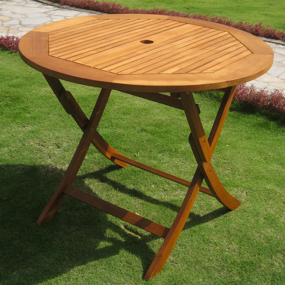 Royal Tahiti Outdoor 36" Round Wood Folding Table. Picture 1