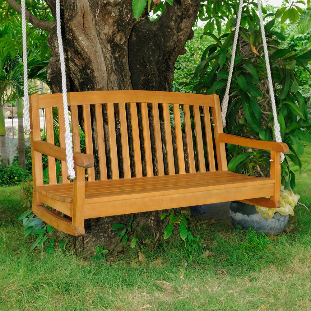 Royal Tahiti Curved Back Wood Two Seated Swing. Picture 1