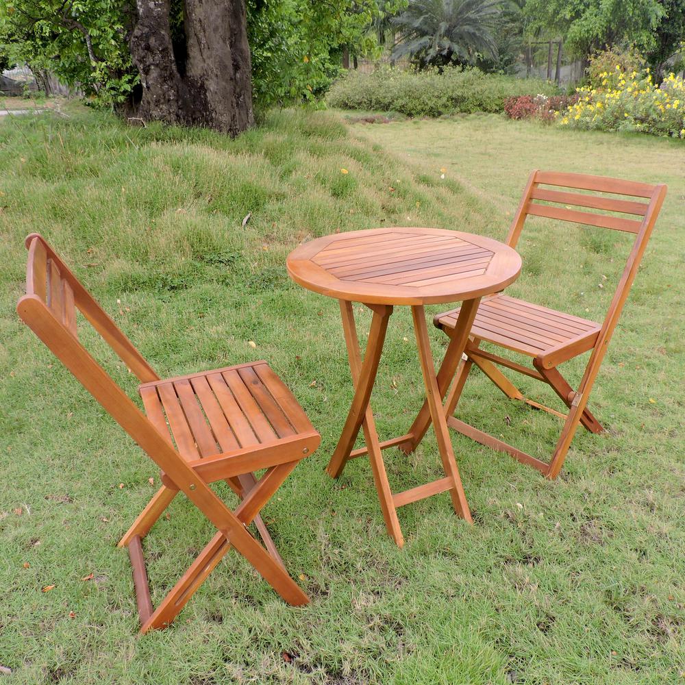 Acacia Folding Bistro Set (Set of 3), stain. Picture 1