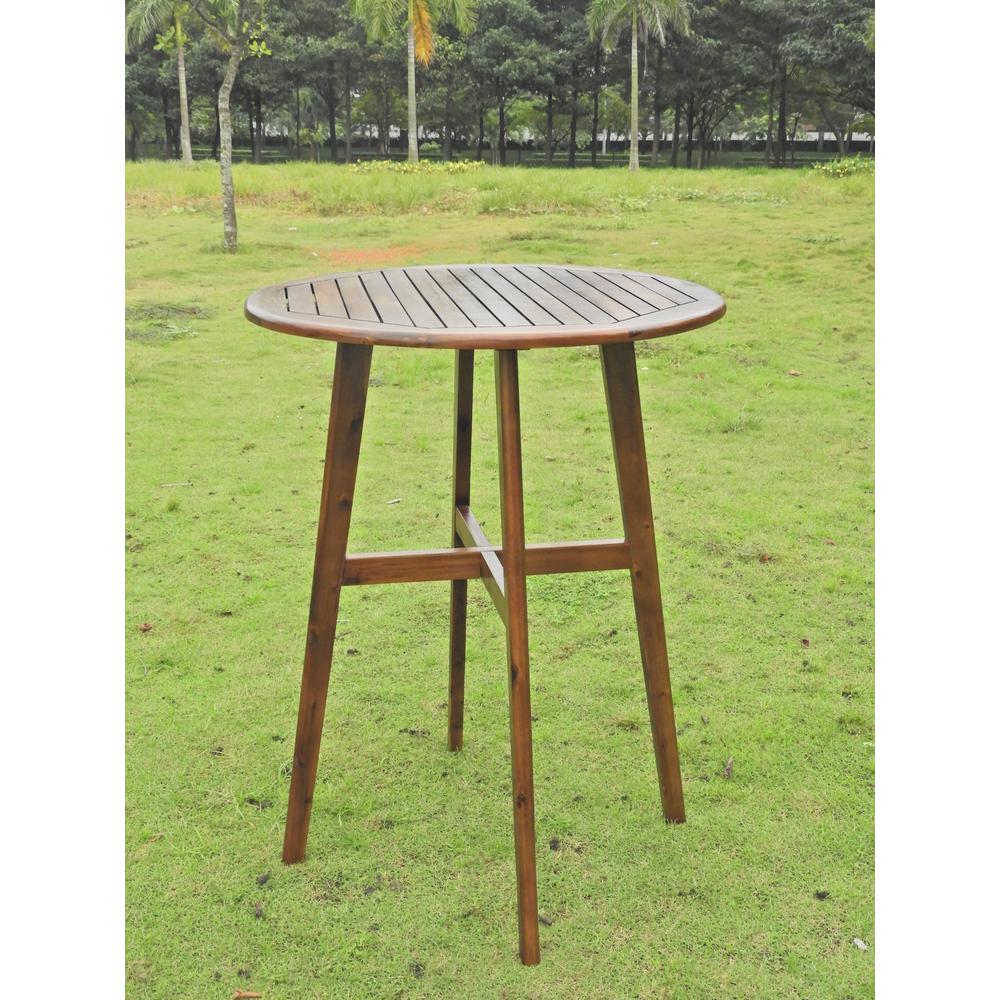 Acacia 32-inch Round Bar Height Table, stain. Picture 1