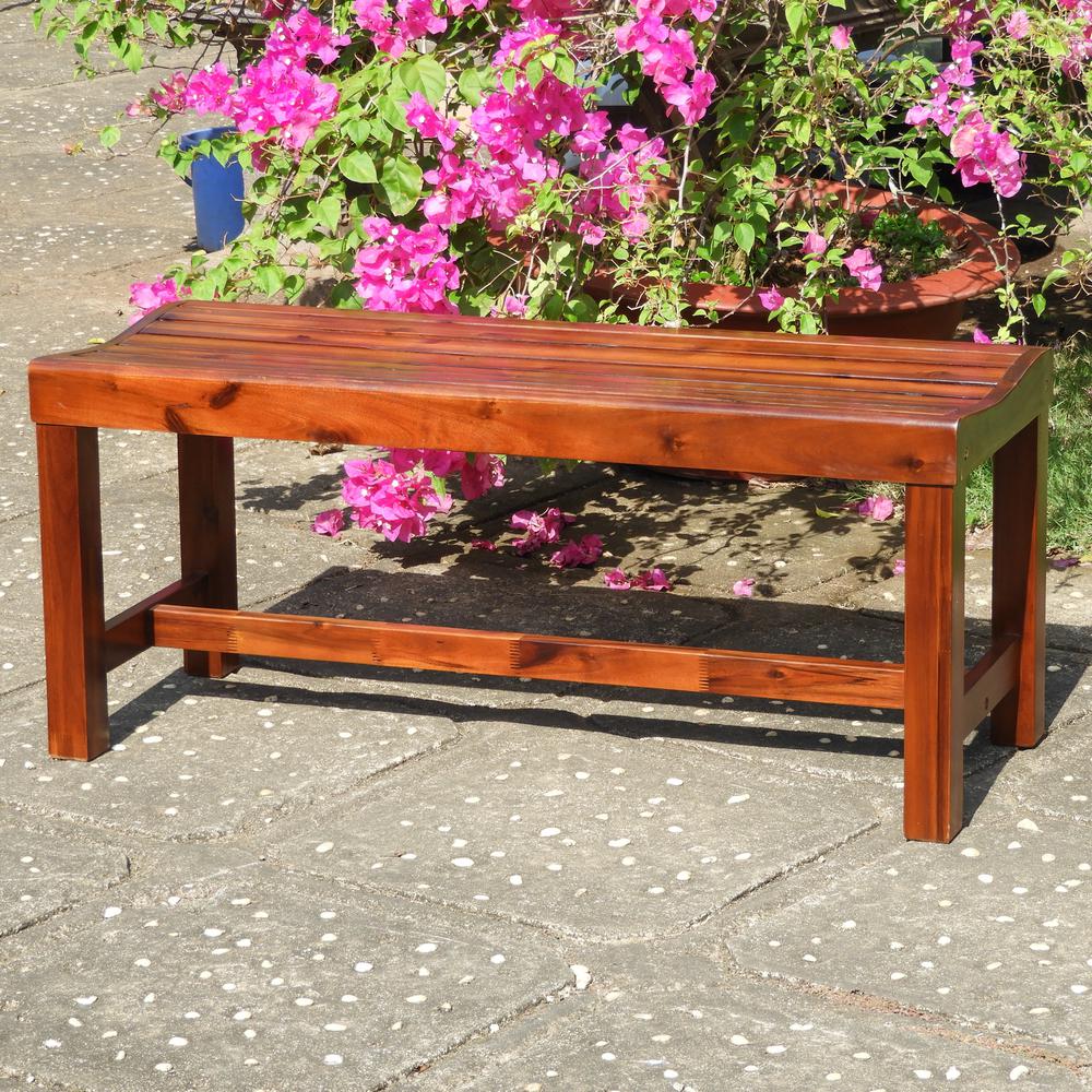 Highland Acacia Americana 42-inch Backless Bench with Contoured Seat. Picture 1