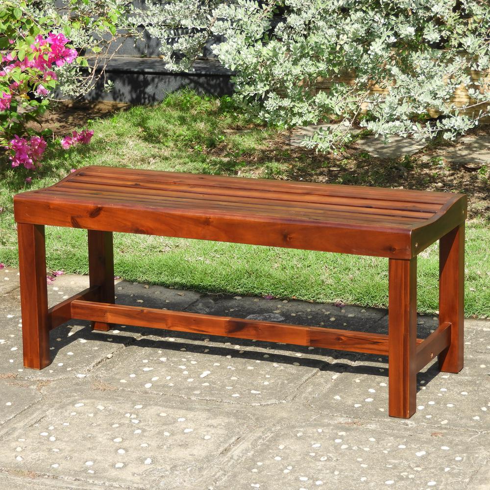 Highland Acacia Americana 55-inch Backless Bench with Contoured Seat. Picture 1