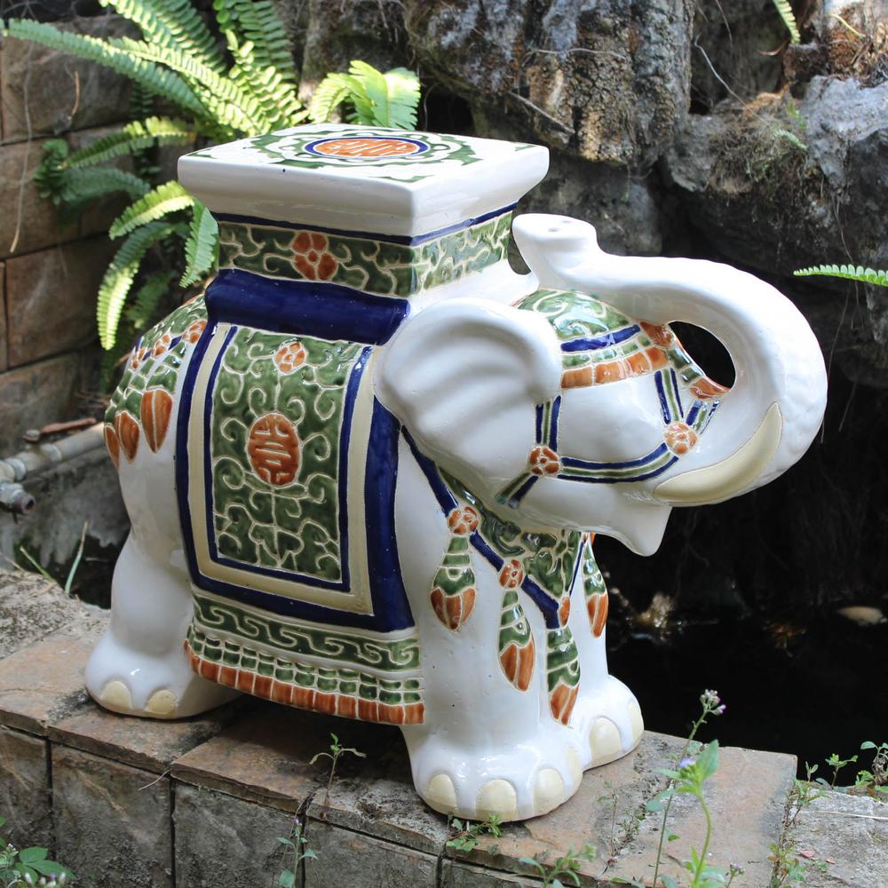 Large Porcelain Elephant Stool- White. Picture 1
