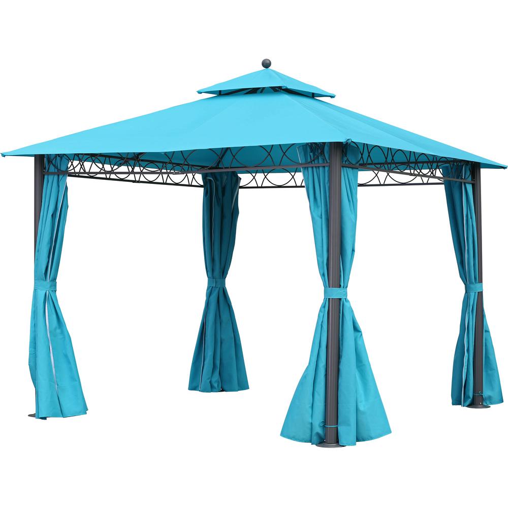Square 10 Foot Double Vented Gazebo With Drapes. Picture 1