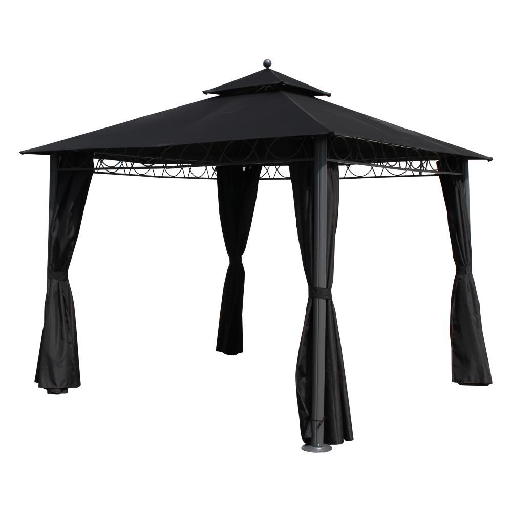 St. Kitts 10-foot Aluminum/ Polyester Double-vented and Drapes Square Gazebo, Black. Picture 1