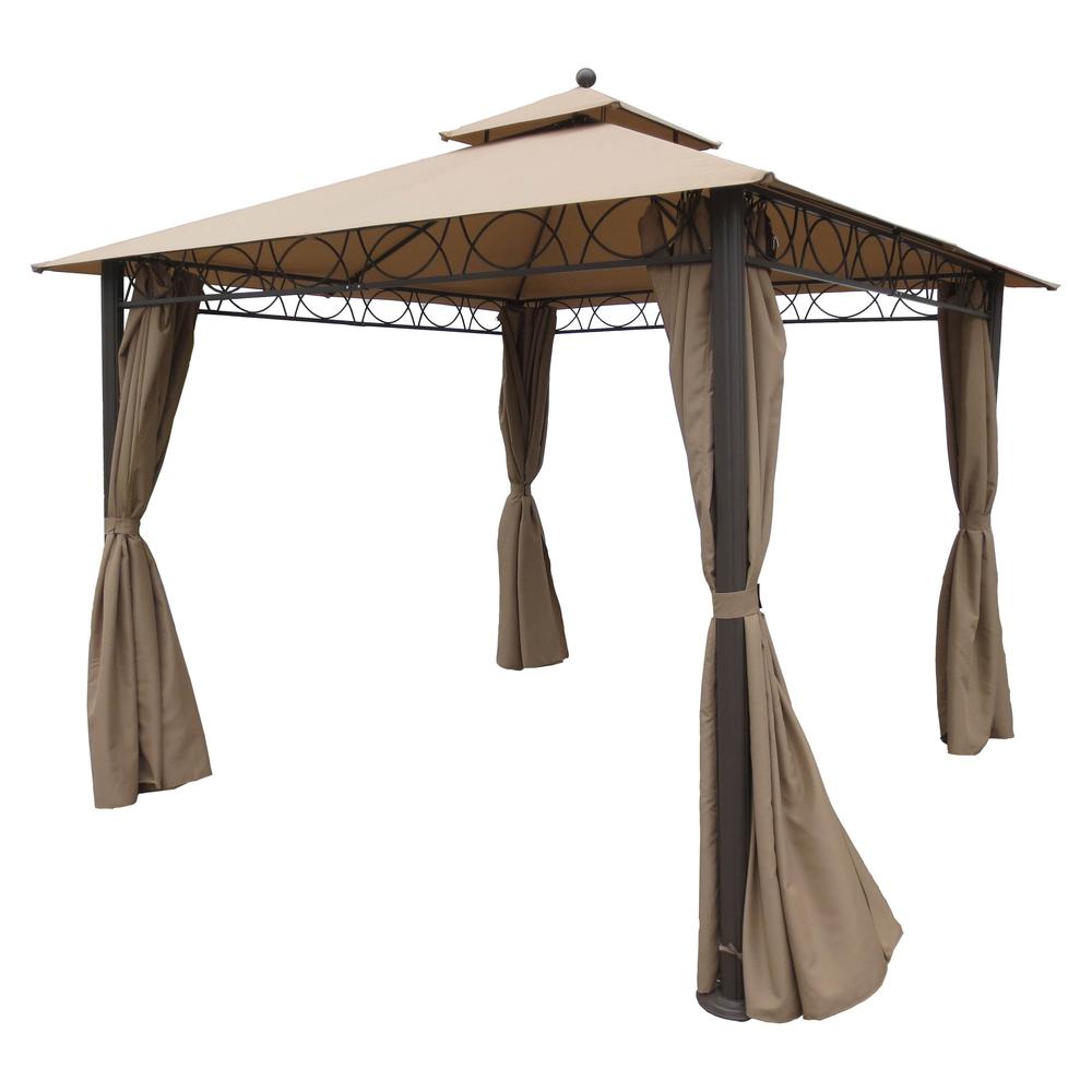 Square 10 Foot Double Vented Gazebo With Drapes. Picture 1