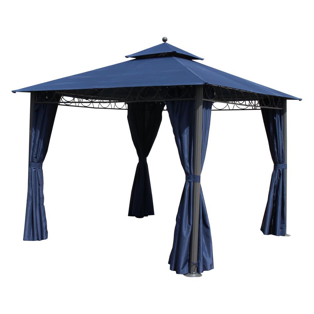 St. Kitts 10-foot Aluminum/ Polyester Double-vented and Drapes Square Gazebo, Navy. Picture 1