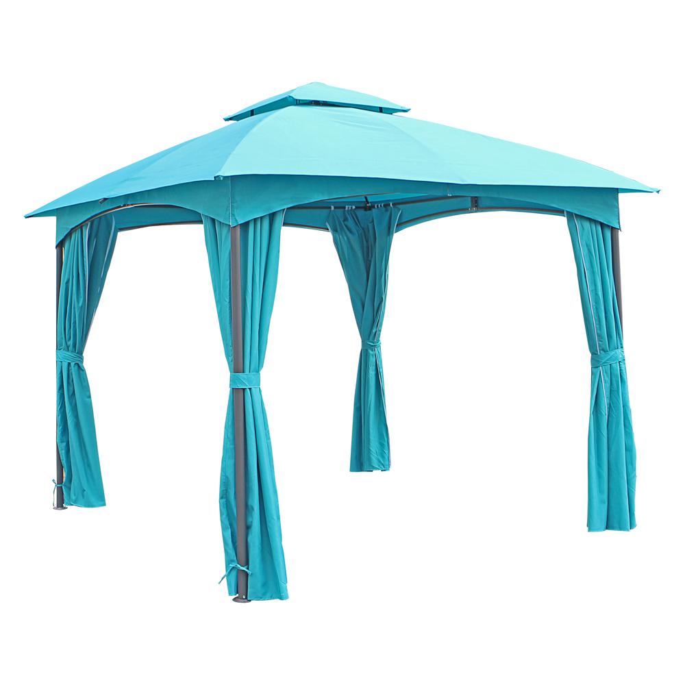 ST. Kitts 10-Foot Steel Dome-top Gazebo with Curtains, Aqua Blue. Picture 1