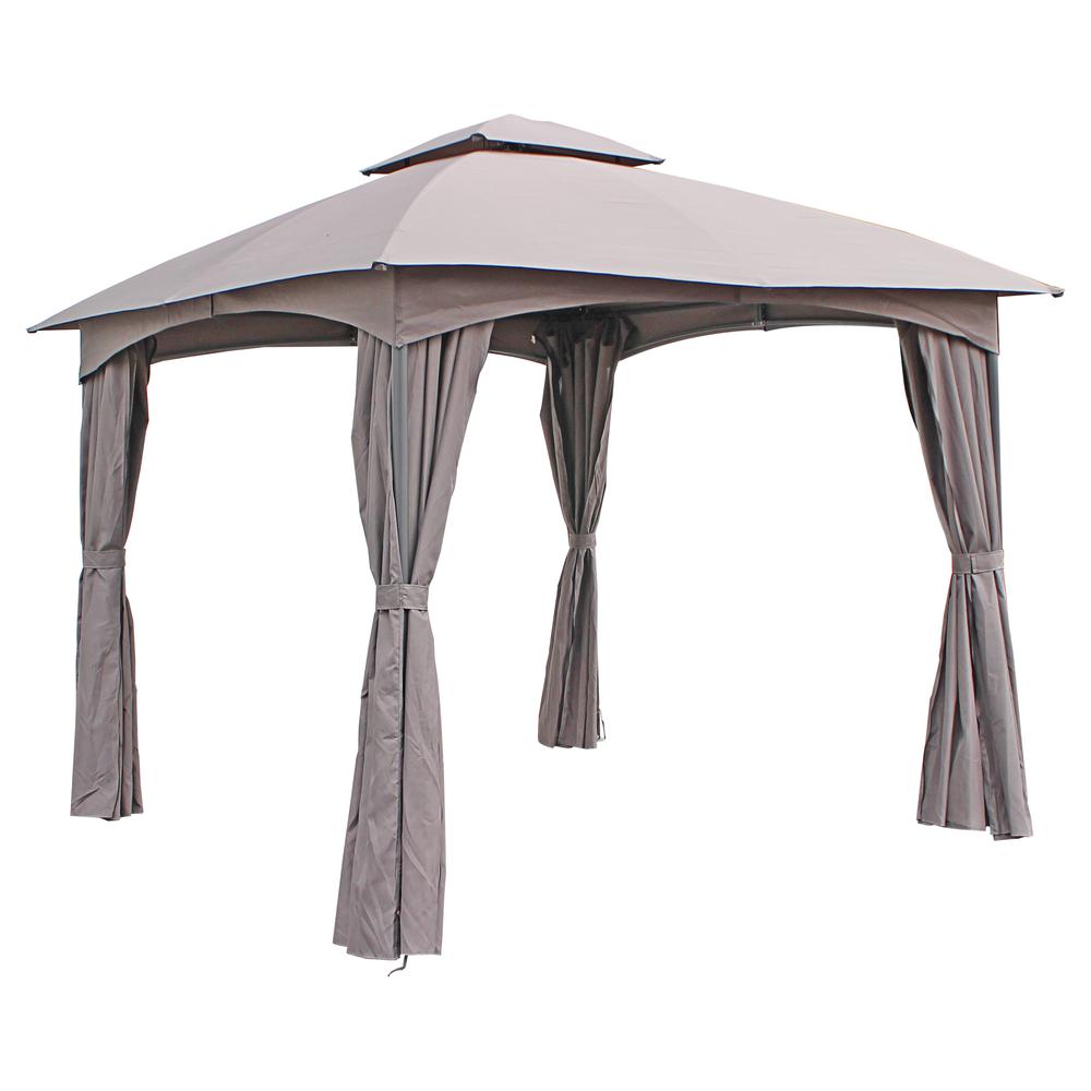 ST. Kitts 10-Foot Steel Dome-top Gazebo with Curtains, Grey. Picture 1