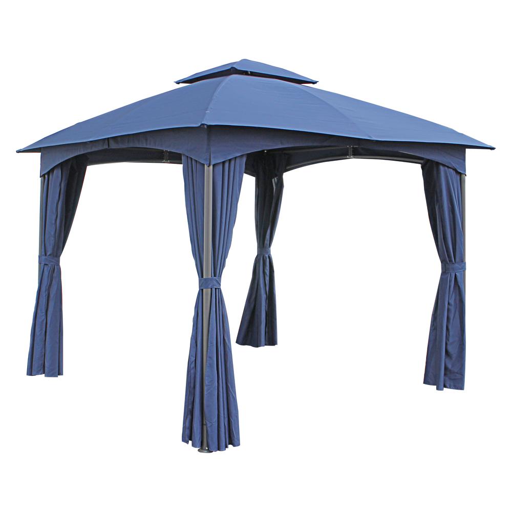 ST. Kitts 10-Foot Steel Dome-top Gazebo with Curtains, Navy. Picture 1