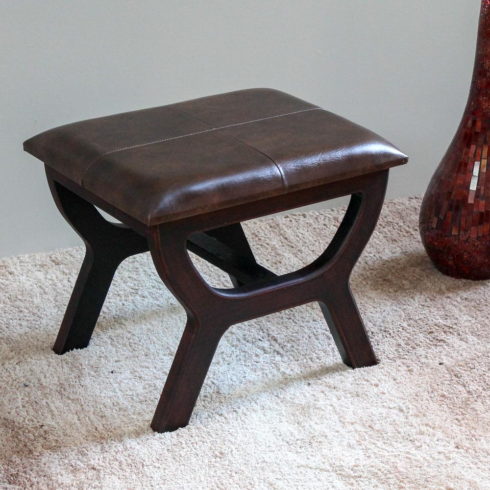Faux Leather Rectangular Wood Stool. The main picture.