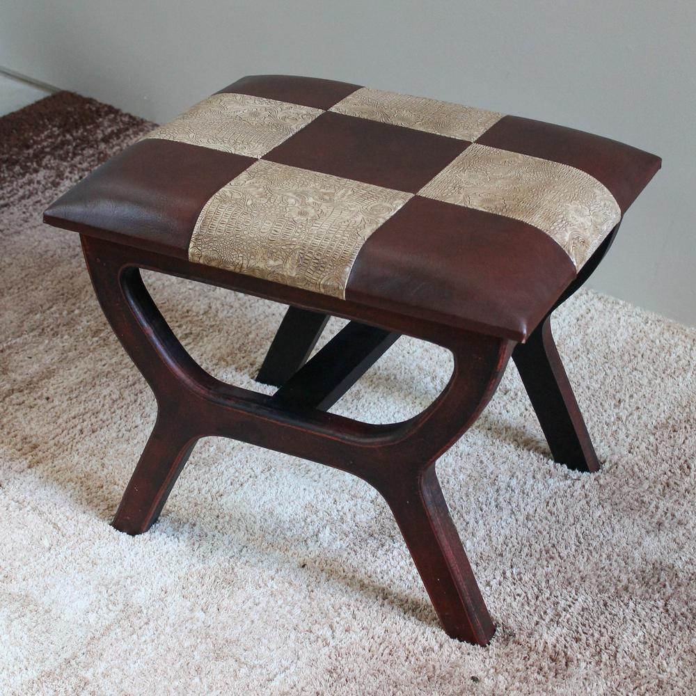 Faux Leather Rectangular Wood Stool. Picture 1