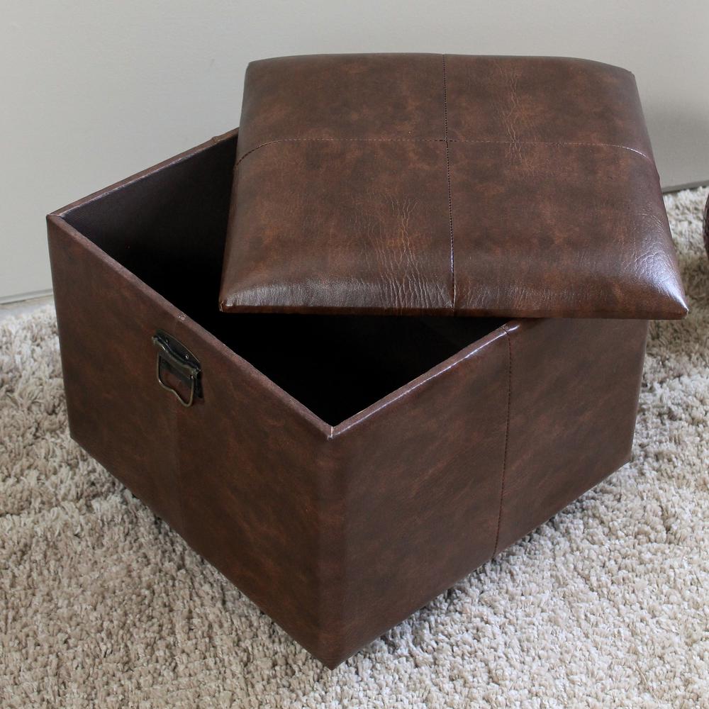Square Faux Leather Ottoman w/Lid. Picture 1