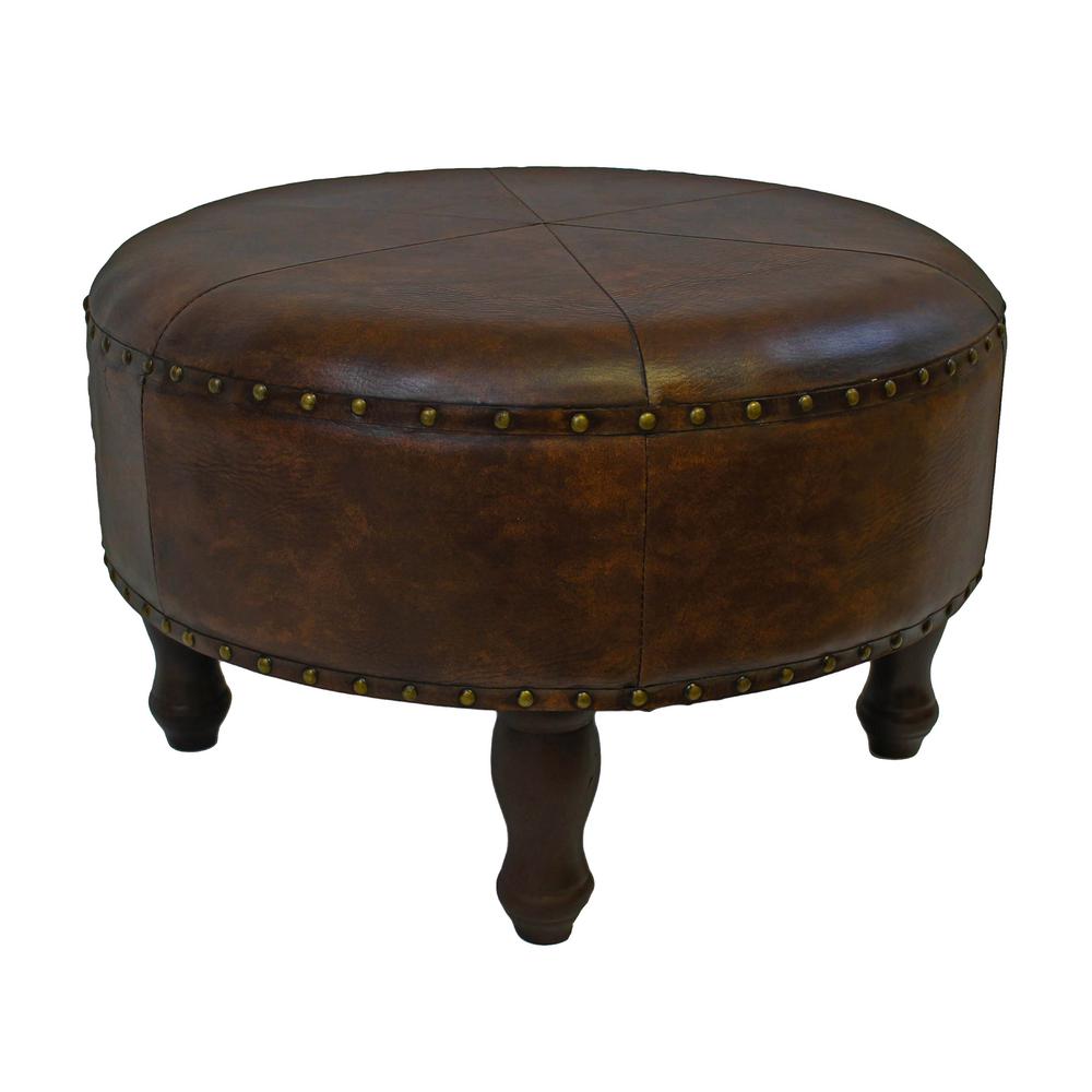 Large Round Faux Leather Stool. Picture 1