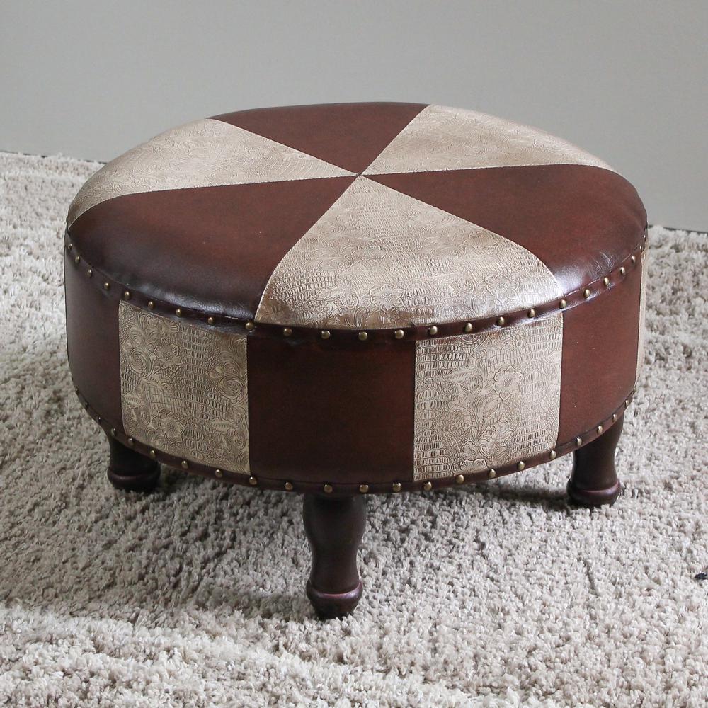 Large Round Faux Leather Stool. Picture 1