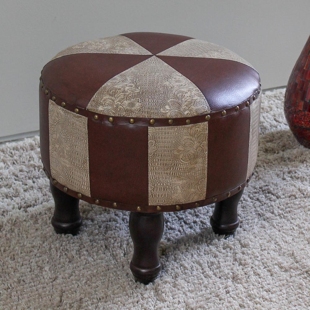 Medium Round Faux Leather Stool. Picture 1