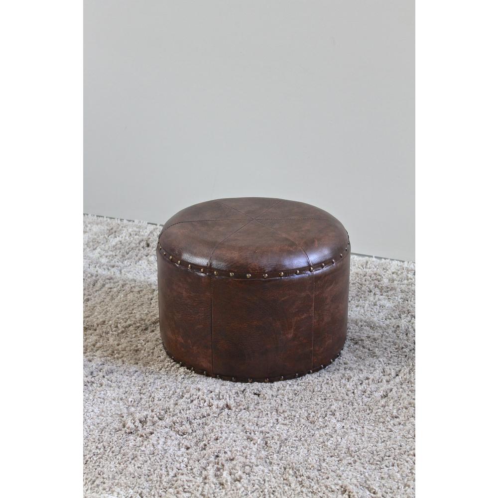 Mini Round Faux Leather Stool. Picture 1